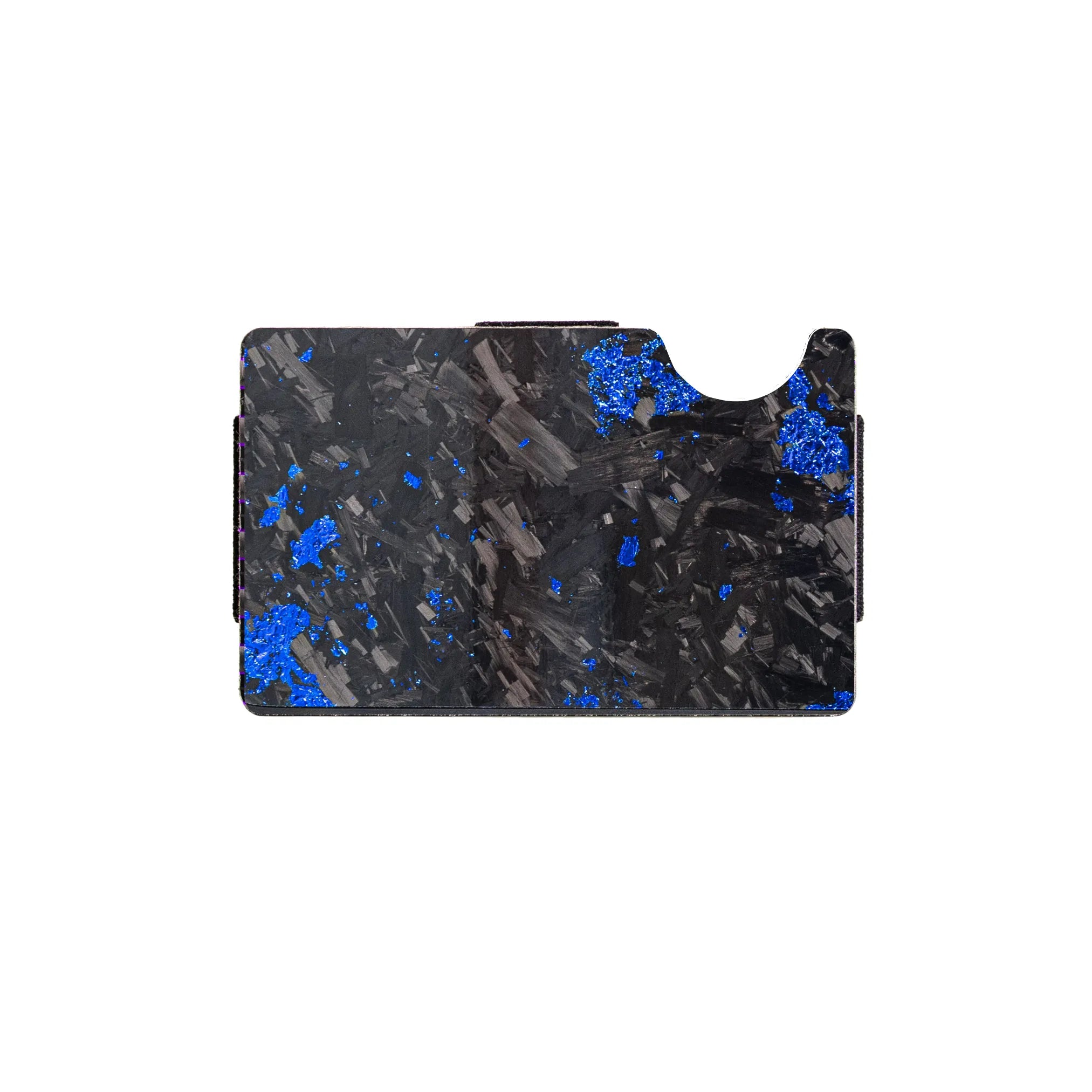 Forged carbon cardholder with blue flakes on a white background