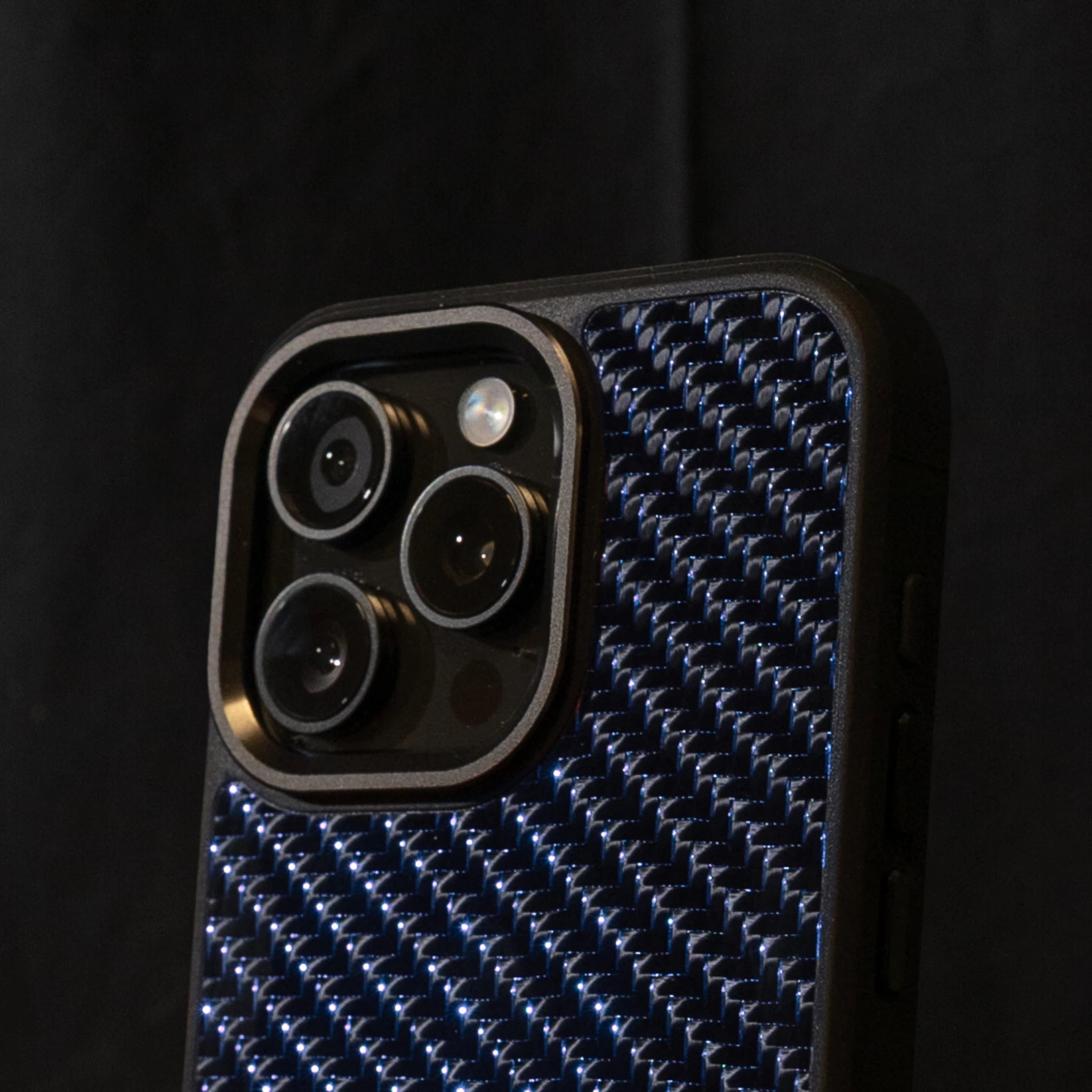 Blue Carbon fiber phone case with metal camera protection