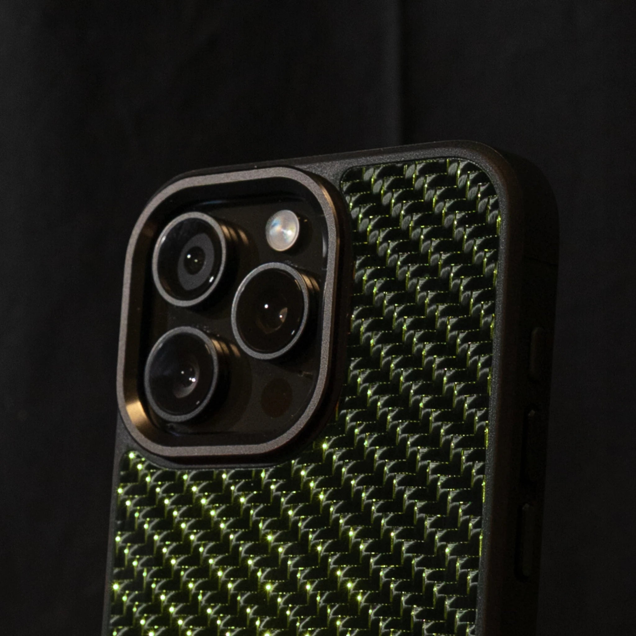 Green Carbon fiber phone case with metal camera protection