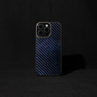 Carbon Fiber Phone case with blue carbon fiber pattern on a black background