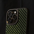 Green Carbon fiber phone case with metal camera protection
